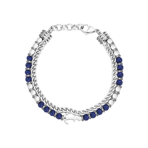 Sarveni Anchor double strand steel and lapis lazuli bracelet